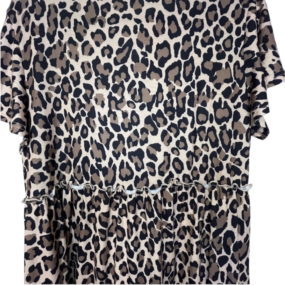 NWT Dress L Ruffle Empire Waist Animal Print V-Neck Short Sleeve Loose Fitting - Picture 7 of 12